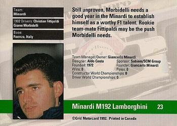 1992 Grid Formula 1 #23 Minardi/Morbidelli Back