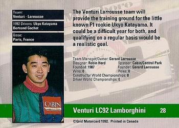 1992 Grid Formula 1 #28 Venturi/Katayama Back