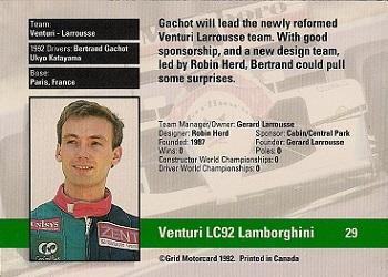 1992 Grid Formula 1 #29 Venturi/Gachot Back