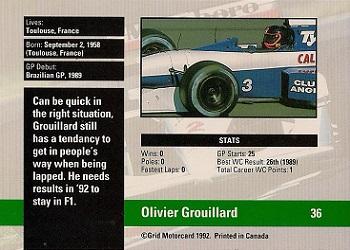 1992 Grid Formula 1 #36 Olivier Grouillard Back