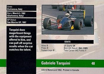 1992 Grid Formula 1 #48 Gabriele Tarquini Back