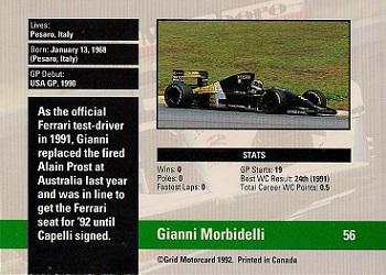 1992 Grid Formula 1 #56 Gianni Morbidelli Back