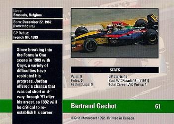 1992 Grid Formula 1 #61 Bertrand Gachot Back