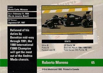 1992 Grid Formula 1 #65 Roberto Moreno Back