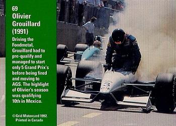 1992 Grid Formula 1 #69 Olivier Grouillard Back