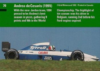 1992 Grid Formula 1 #70 Andrea de Cesaris Back