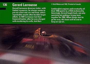 1992 Grid Formula 1 #136 Gerard Larrouse Back