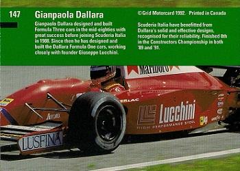 1992 Grid Formula 1 #147 Gianpaola Dallara Back
