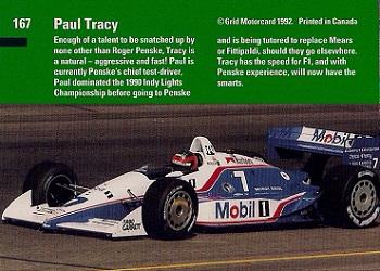 1992 Grid Formula 1 #167 Paul Tracy Back