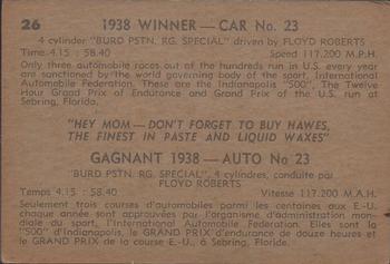1960 Parkhurst Hawes Wax Indianapolis Speedway Winners (V338-2) #26 Floyd Roberts Back