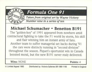 1992 Limited Appeal Formula One 91 #9 Michael Schumacher Back