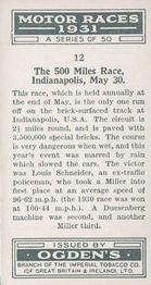 1931 Ogden's Motor Races #12 Indianapolis 500 Back