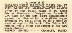1962 Petpro Limited Grand Prix Racing Cars #17 Juan Manuel Fangio Back