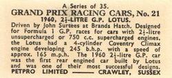 1962 Petpro Limited Grand Prix Racing Cars #21 John Surtees Back