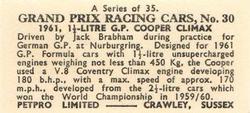 1962 Petpro Limited Grand Prix Racing Cars #30 Jack Brabham Back