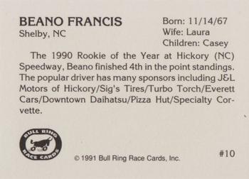 1991 Bull Ring #10 Beano Francis Back