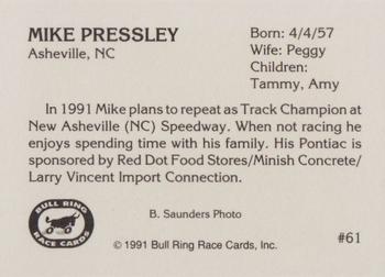 1991 Bull Ring #61 Mike Pressley Back