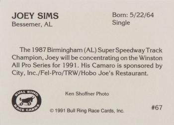 1991 Bull Ring #67 Joey Sims Back