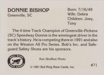 1991 Bull Ring #71 Donnie Bishop Back