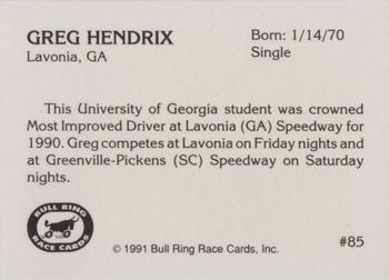 1991 Bull Ring #85 Greg Hendrix Back