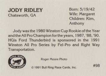 1991 Bull Ring #98 Jody Ridley Back