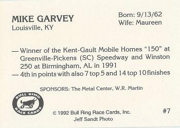 1992 Bull Ring #7 Mike Garvey Back