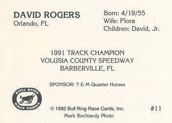 1992 Bull Ring #11 David Rogers Back