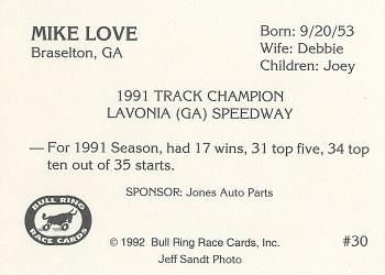 1992 Bull Ring #30 Mike Love Back