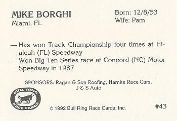 1992 Bull Ring #43 Mike Borghi Back