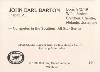 1992 Bull Ring #64 John Earl Barton Back