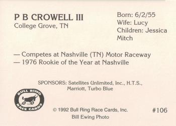 1992 Bull Ring #106 P.B. Crowell III Back