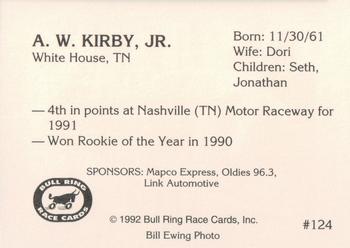 1992 Bull Ring #124 A.W. Kirby Jr. Back