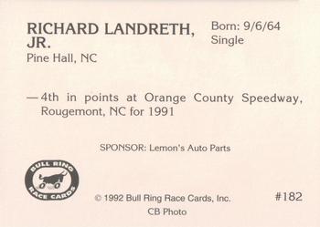 1992 Bull Ring #182 Richard Landreth Jr. Back