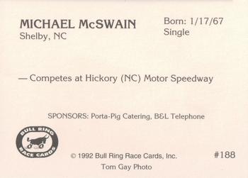 1992 Bull Ring #188 Michael McSwain Back