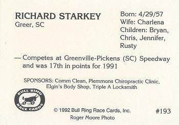 1992 Bull Ring #193 Richard Starkey Back