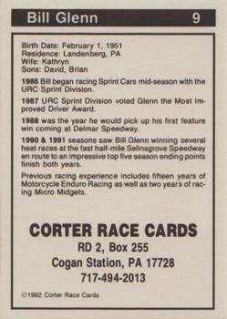 1992 Corter Selinsgrove and Clinton County Speedways #9 Bill Glenn Back