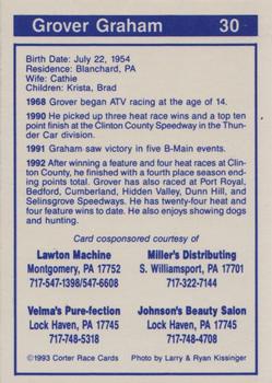 1993 Corter Clinton County & Selinsgrove Speedway #30 Grover Graham Back