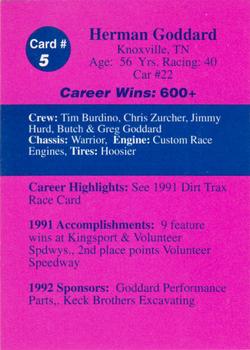 1992 Volunteer Racing Dirt Trax #5 Herman Goddard Back