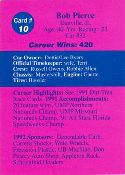 1992 Volunteer Racing Dirt Trax #10 Bob Pierce Back