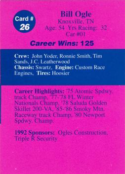 1992 Volunteer Racing Dirt Trax #26 Bill Ogle Sr. Back