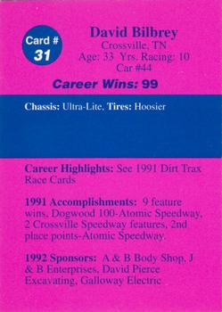 1992 Volunteer Racing Dirt Trax #31 David Bilbrey Back