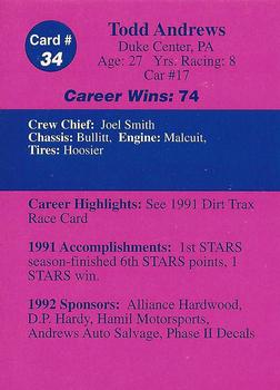 1992 Volunteer Racing Dirt Trax #34 Todd Andrews Back