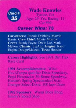 1992 Volunteer Racing Dirt Trax #35 Wade Knowles Back