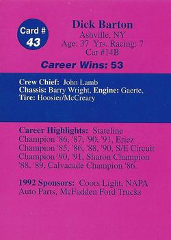 1992 Volunteer Racing Dirt Trax #43 Dick Barton Back