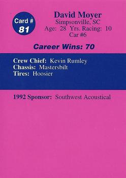 1992 Volunteer Racing Dirt Trax #81 David Moyer Back