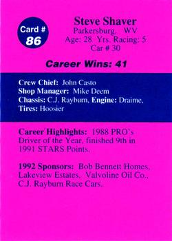 1992 Volunteer Racing Dirt Trax #86 Steve Shaver Back