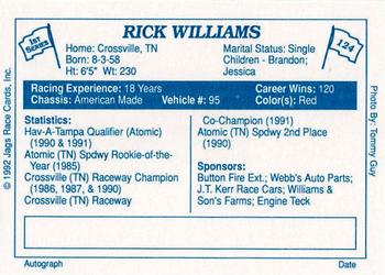 1992 JAGS #124 Rick Williams Back