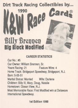 1990 K & W Dirt Track #NNO Billy Brennen Back