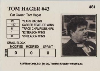 1994 K & W Dirt Track #31 Tom Hager Back