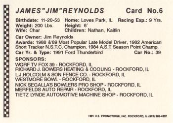 1991 Langenberg Hot Stuff Rockford Speedway #6 Jim Reynolds Back